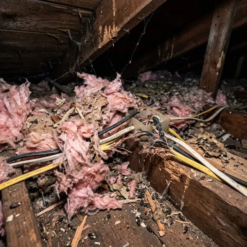 Contaminated ceiling insulation being assessed in a Middle Park roof space