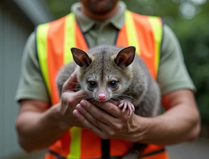 Animal handler safely recovering a deceased possum in Middle Park